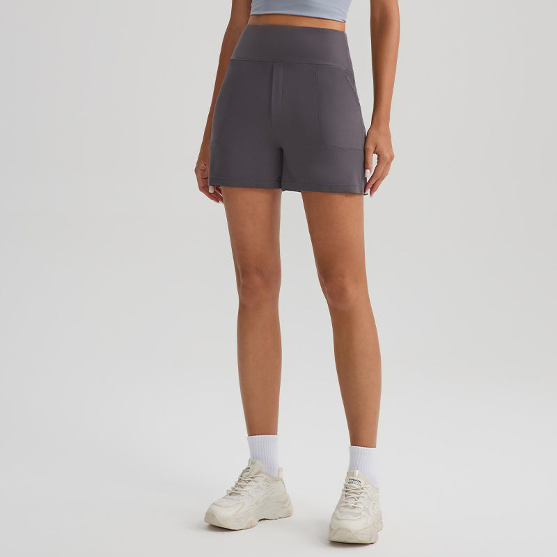 Nude Feel Yoga Shorts High Waist Pockets Quick Dry Breathable