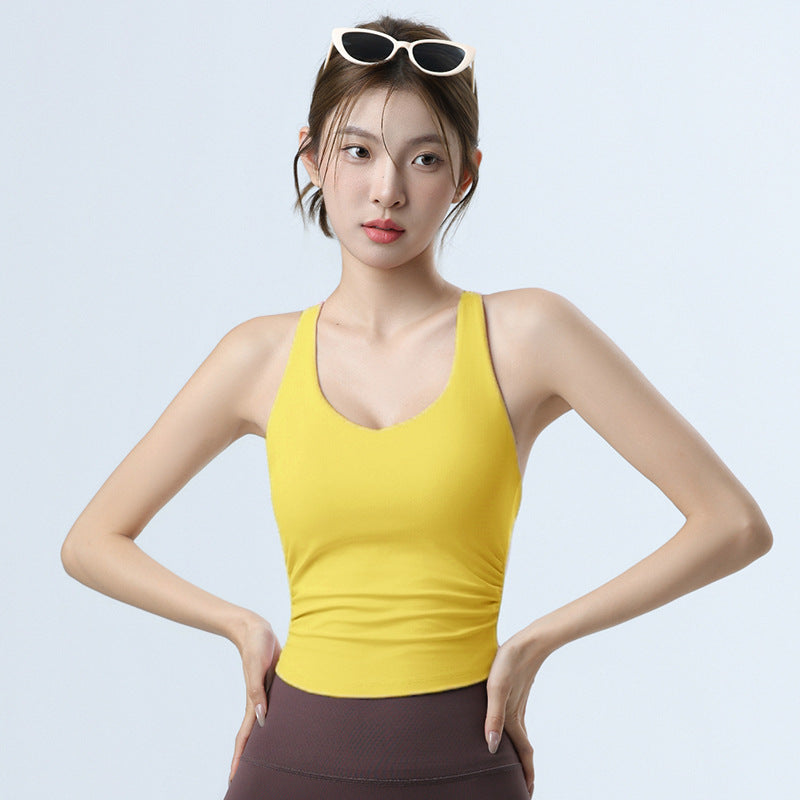 T-Strapped Camisole Top with Built-in Bra Women Activewear Fitness Vest