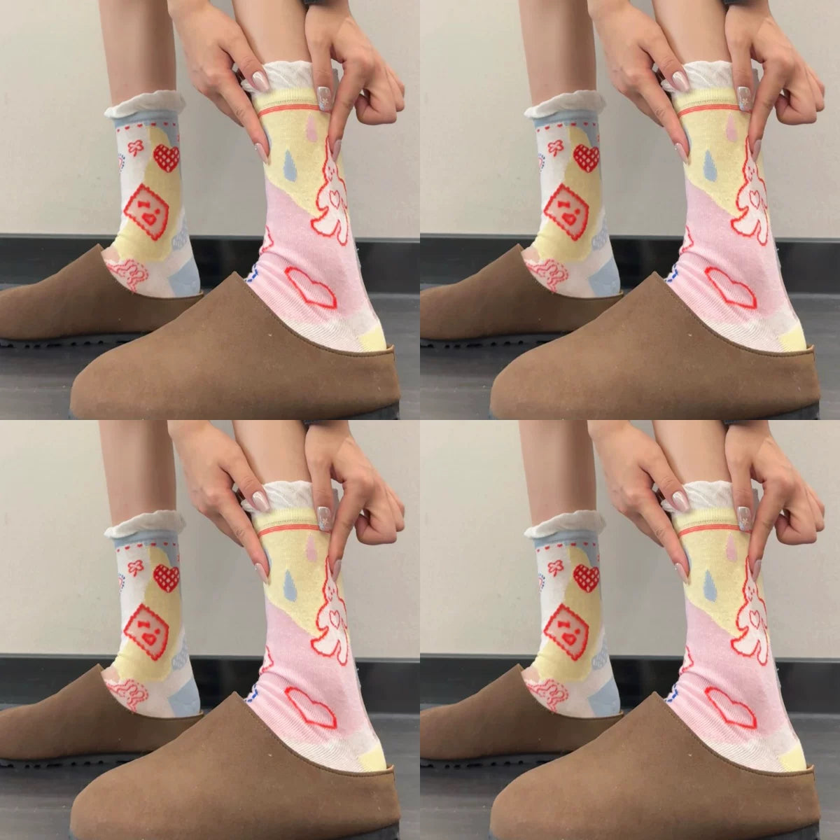 Cute Patterned Crew Socks for Women - Girly Bow Heart Bunny Designs