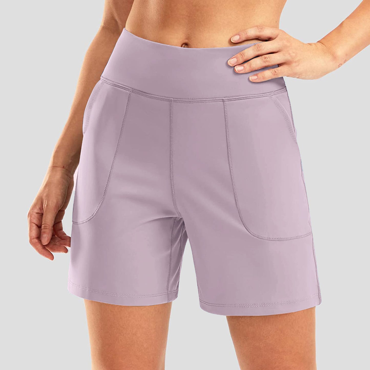 Patch Pocket Capri Shorts High-Waisted Yoga Shorts