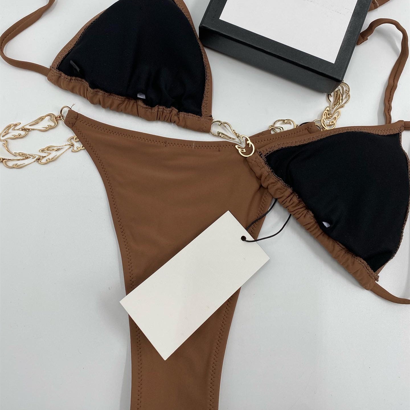 Summer Chain Bikini Set - Geometric Print with Gold Hardware