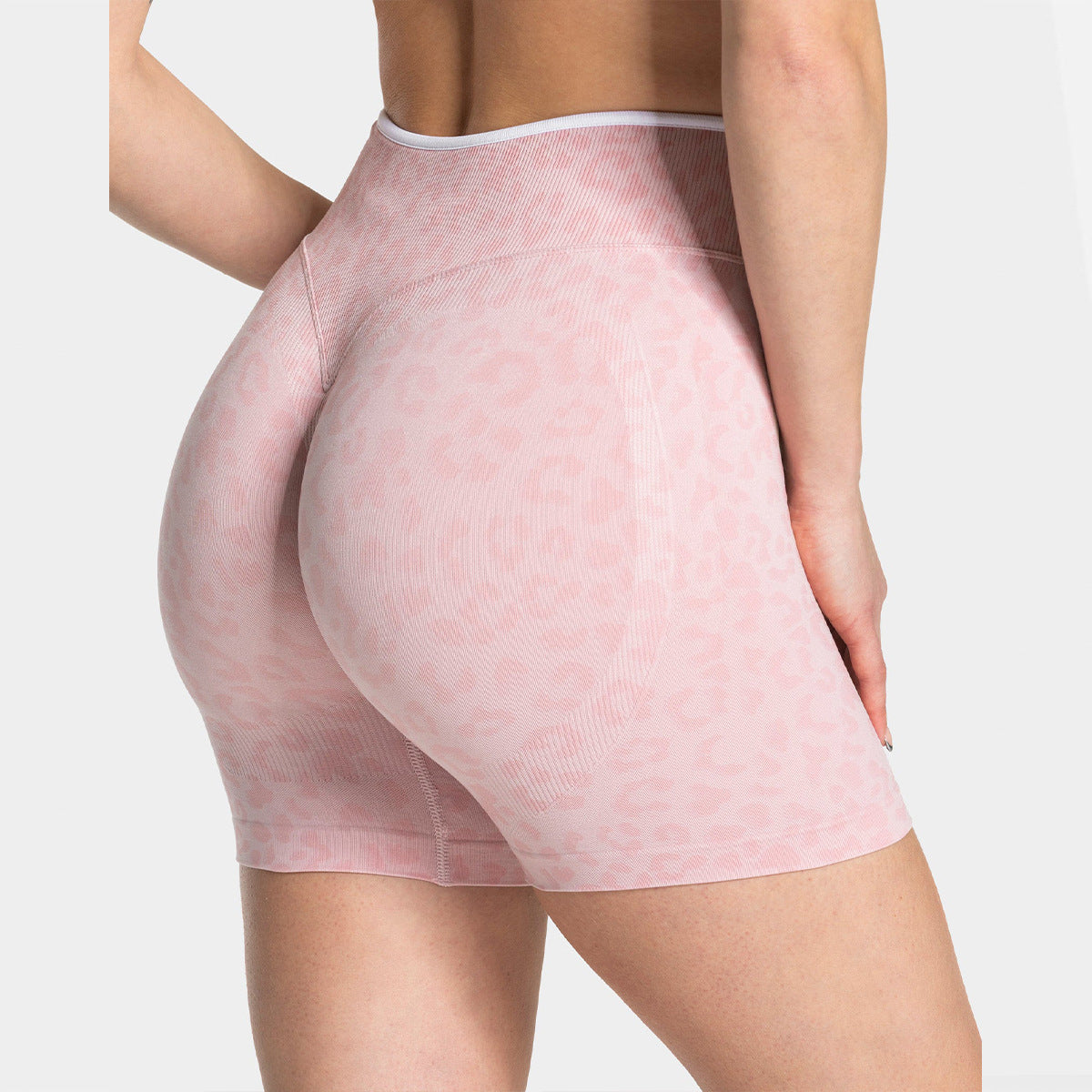 Leopard Print Nylon-Spandex High-Waist Peach Lift Yoga Shorts