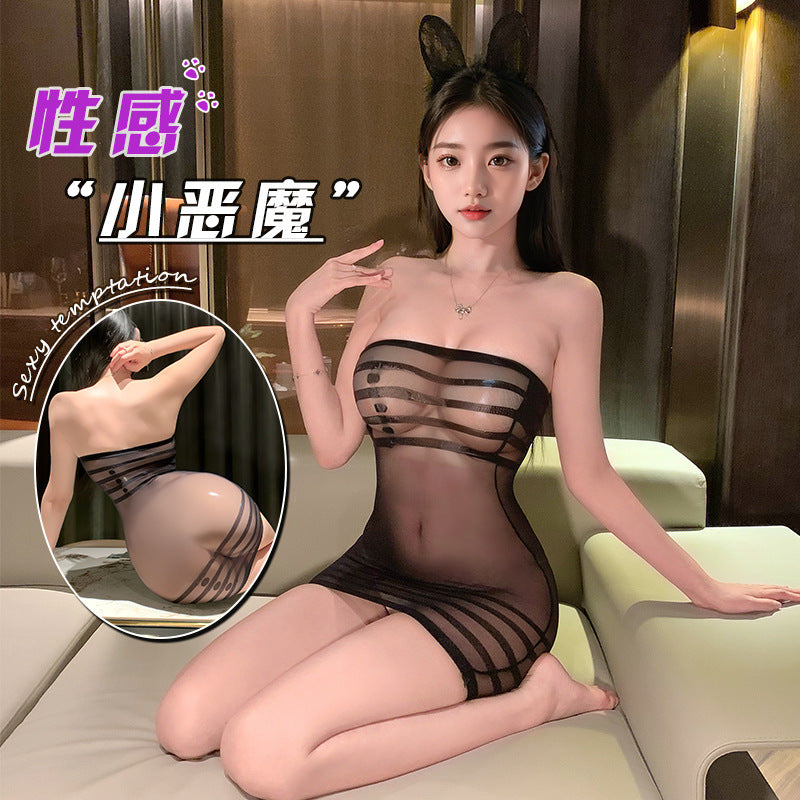 Pure Seductive Pure Desire Open Crotch Net Bodysuit Black Stockings Lingerie