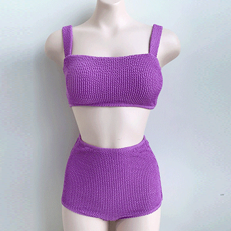 high waist two piece bikini set, colour blocking, figure sculpting swimwear