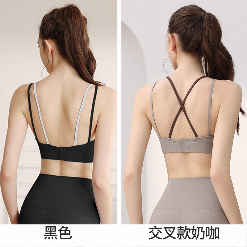 Fixed Cup Sports Bra for Women - Shockproof Support Running Training Fitness Yoga Cross Back Bra