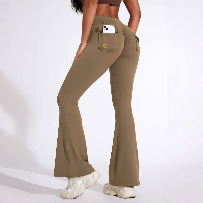 butt-lifting flared yoga leggings with cargo pockets