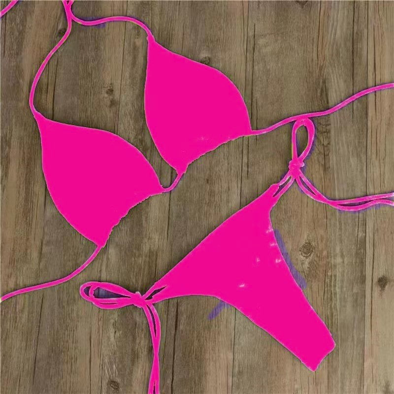 Pure Colour Three-Point Bikini with Adjustable Ties