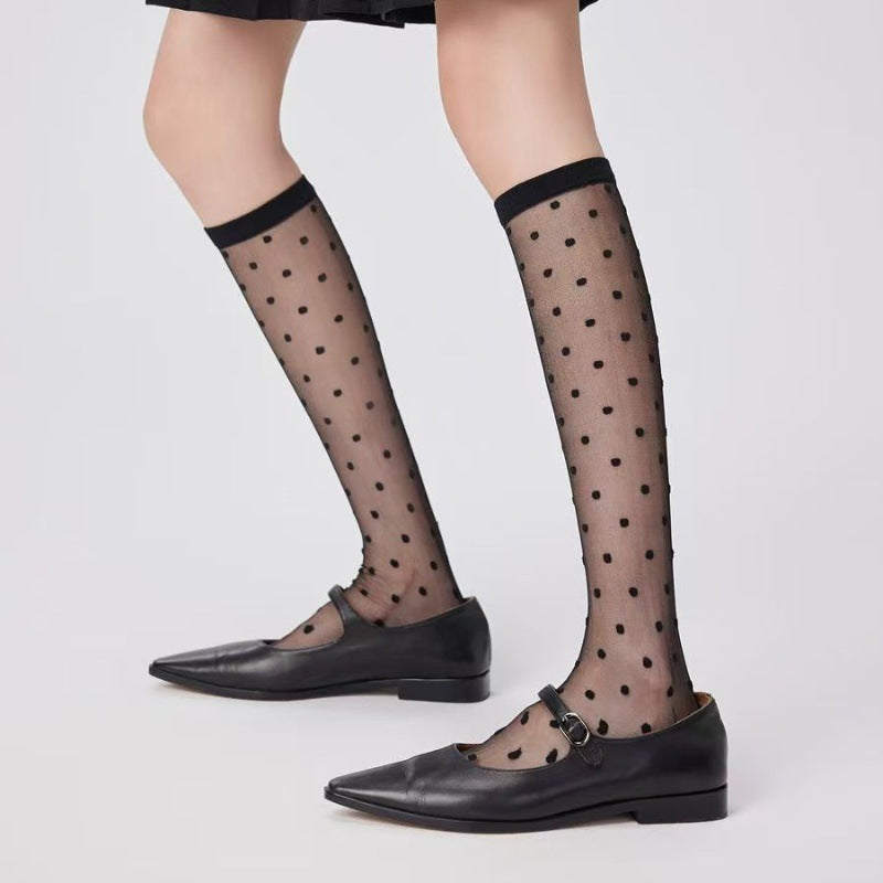 Sheer Polka Dot Knee High Socks - Breathable Mesh Stockings
