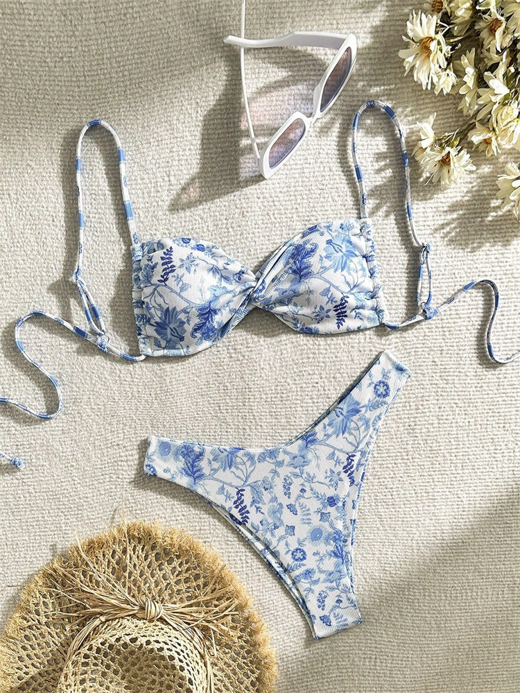 Floral Tie-Front Bikini Set - High-End Beach Swimwear