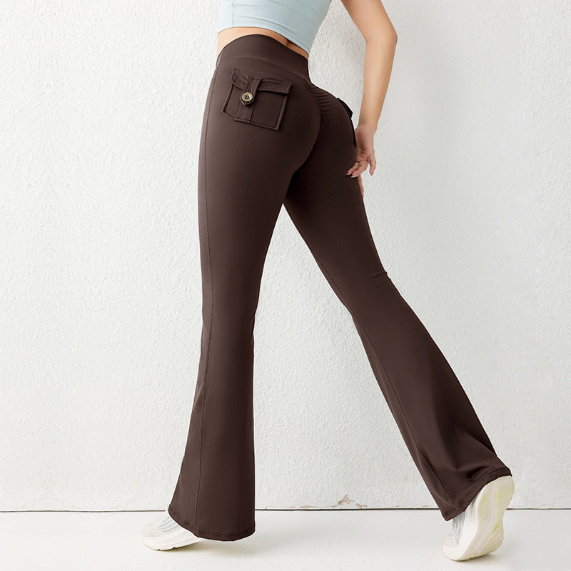 High-Waist Micro-Flare Yoga Pants Cargo Pockets