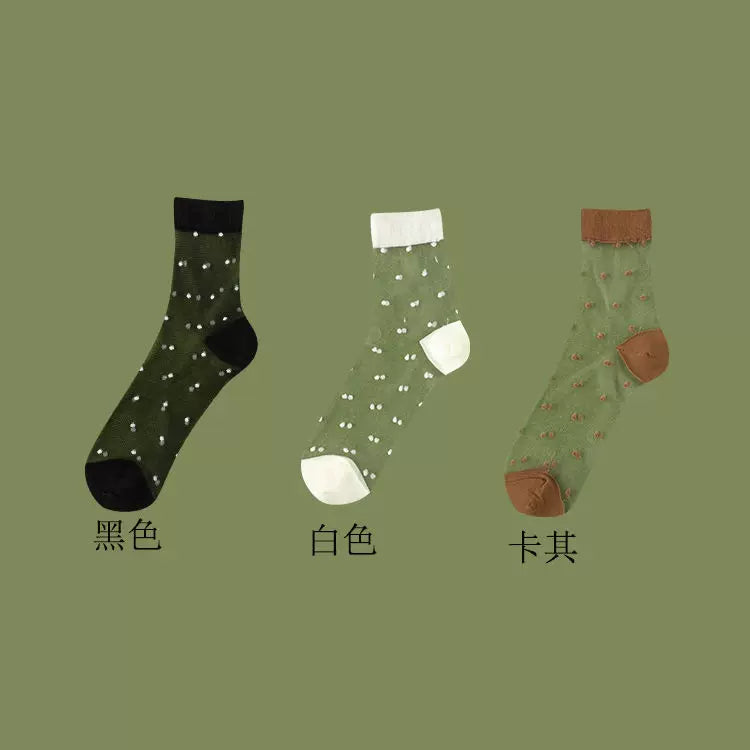 Sheer Polka Dot Sheer Socks for Women - Breathable Summer Mid Calf Socks