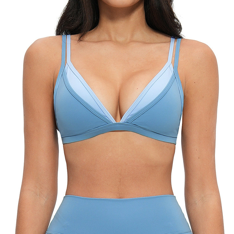 Naked-Sense Yoga Bra False Two-Piece Strappy Contrast Activewear Bra