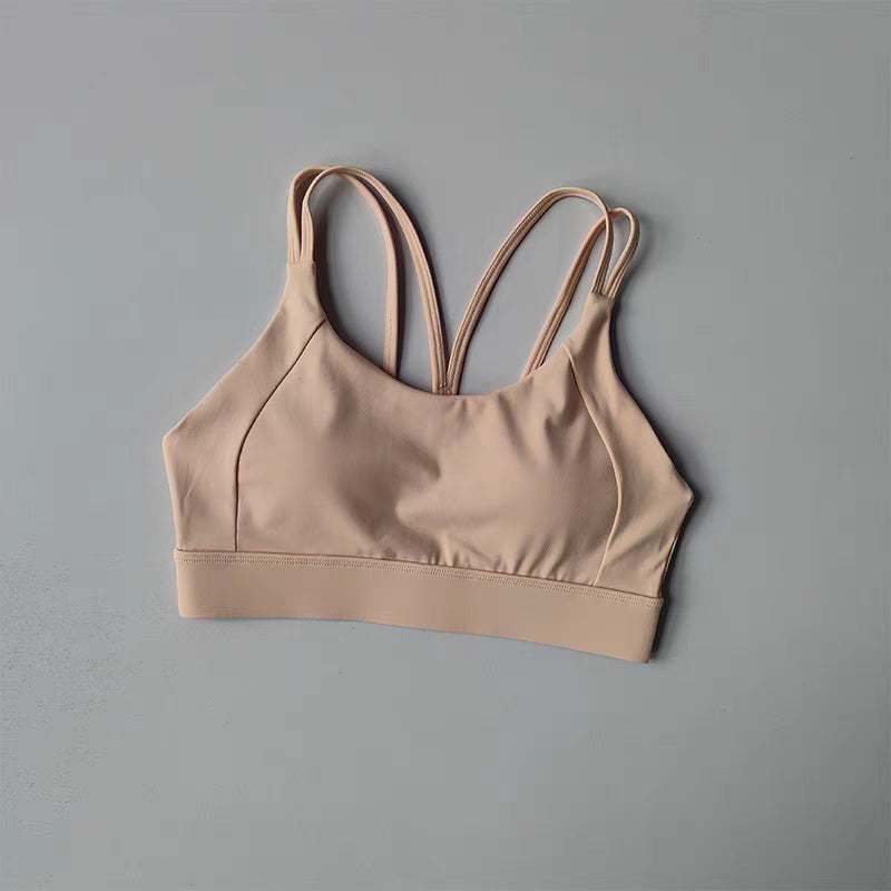 High-Support Cross-Back Sports Bra with Fixed Cups