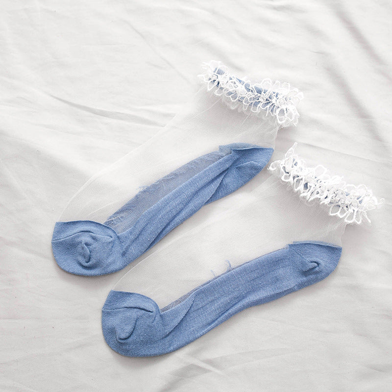 Lace Trim Sheer Ankle Socks - Cute Ruffle Cotton Socks