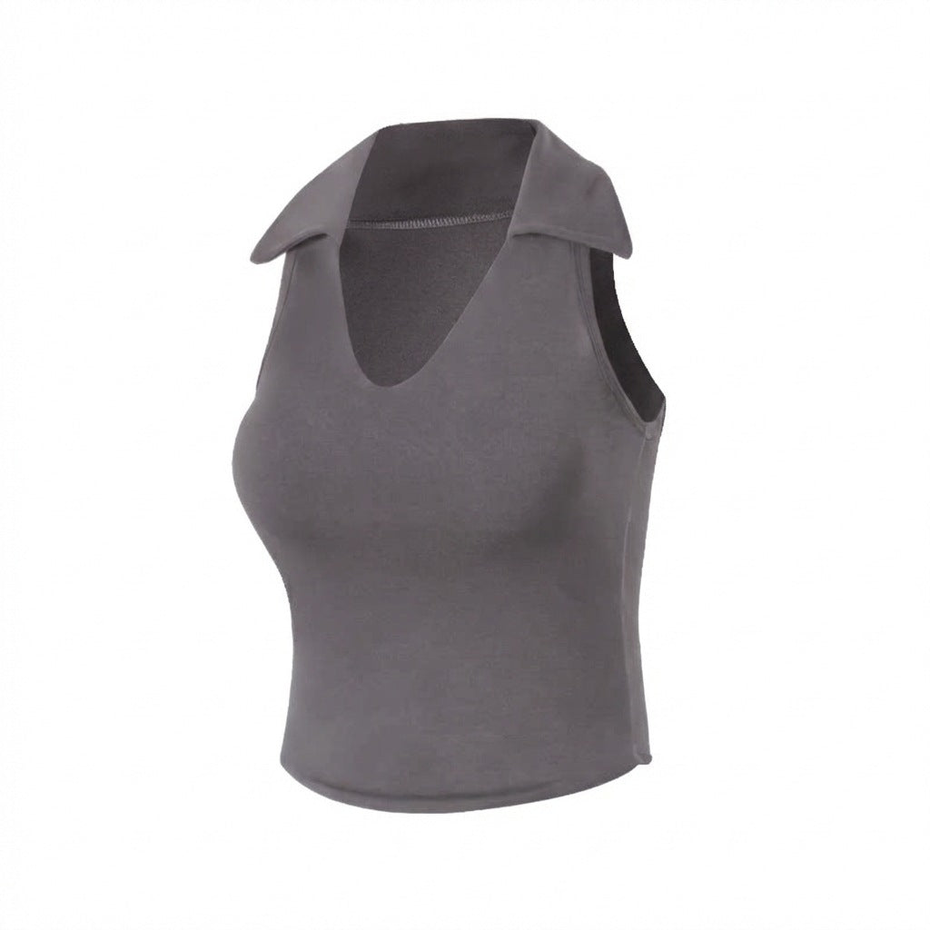 Polo Neck Tennis Tank Top with Built-in Padded Bra for Women