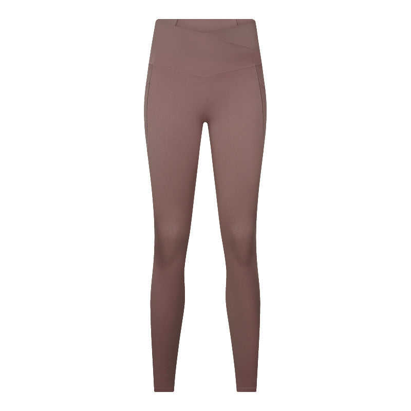 Cross-waist high-waisted seamless no-line high-stretch butt-lifting nine-quarter yoga leggings