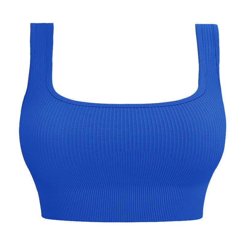 U-Back Ribbed Crop Tank Top with Built-in Pads