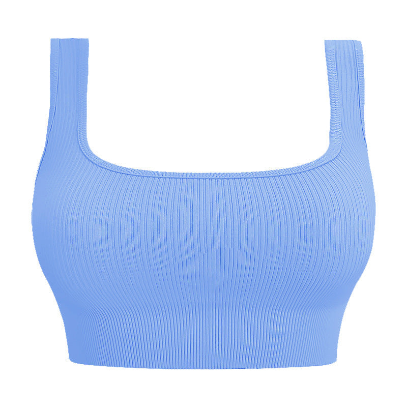 U-Back Ribbed Crop Tank Top with Built-in Pads