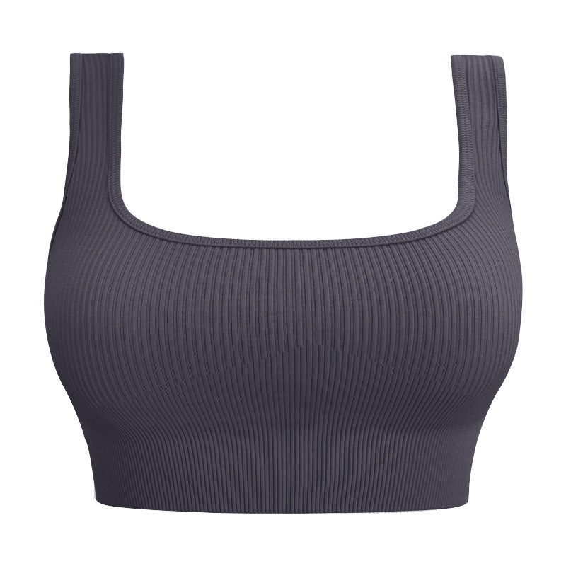 U-Back Ribbed Crop Tank Top with Built-in Pads