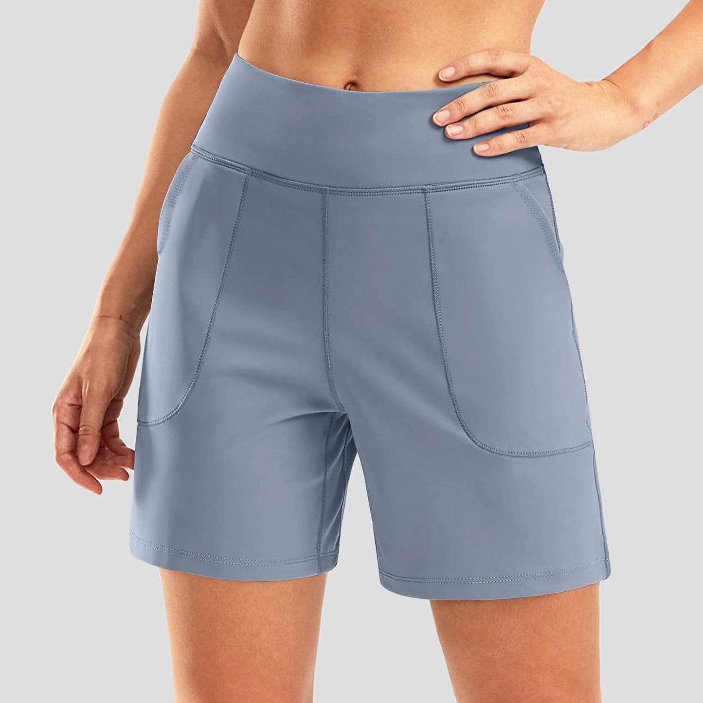 Patch Pocket Capri Shorts High-Waisted Yoga Shorts