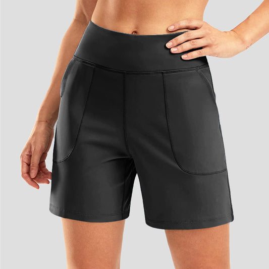 Patch Pocket Capri Shorts High-Waisted Yoga Shorts