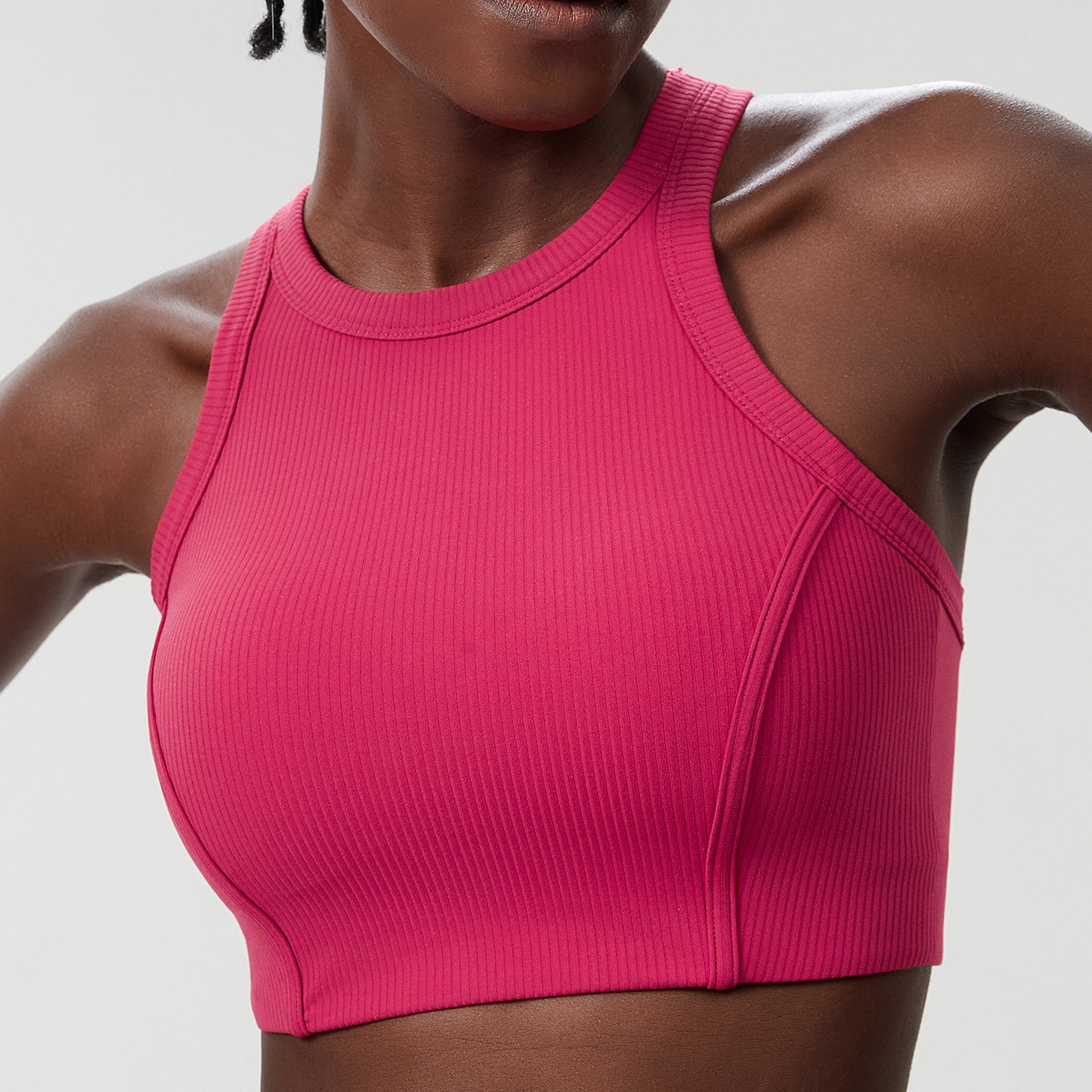 Liana Stripe High-Neck Sports Bra - High Support Yoga Bra with Removable Cups