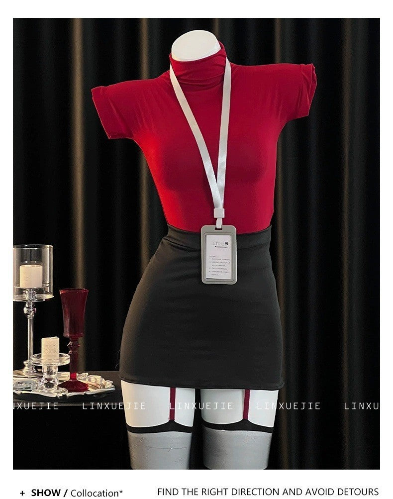 Secreteer office uniform lingerie set with bodycon skirt and sheer stockings