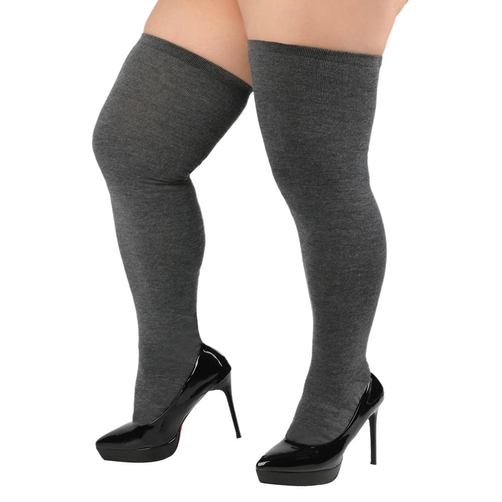 Plus Size Thigh High Socks with Stripes - Wide Calf Over Knee Stockings