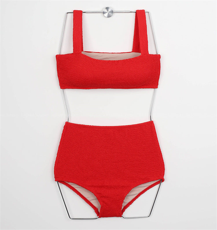 high waist two piece bikini set, colour blocking, figure sculpting swimwear