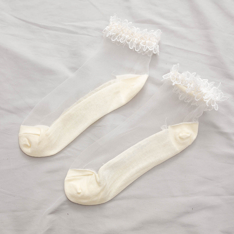 Lace Trim Sheer Ankle Socks - Cute Ruffle Cotton Socks