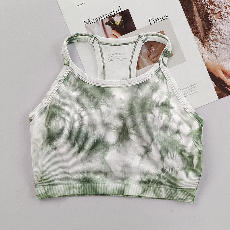 Fine Strap Tie-Dye Sports Bra with Padding - Breathable Yoga & Fitness Top