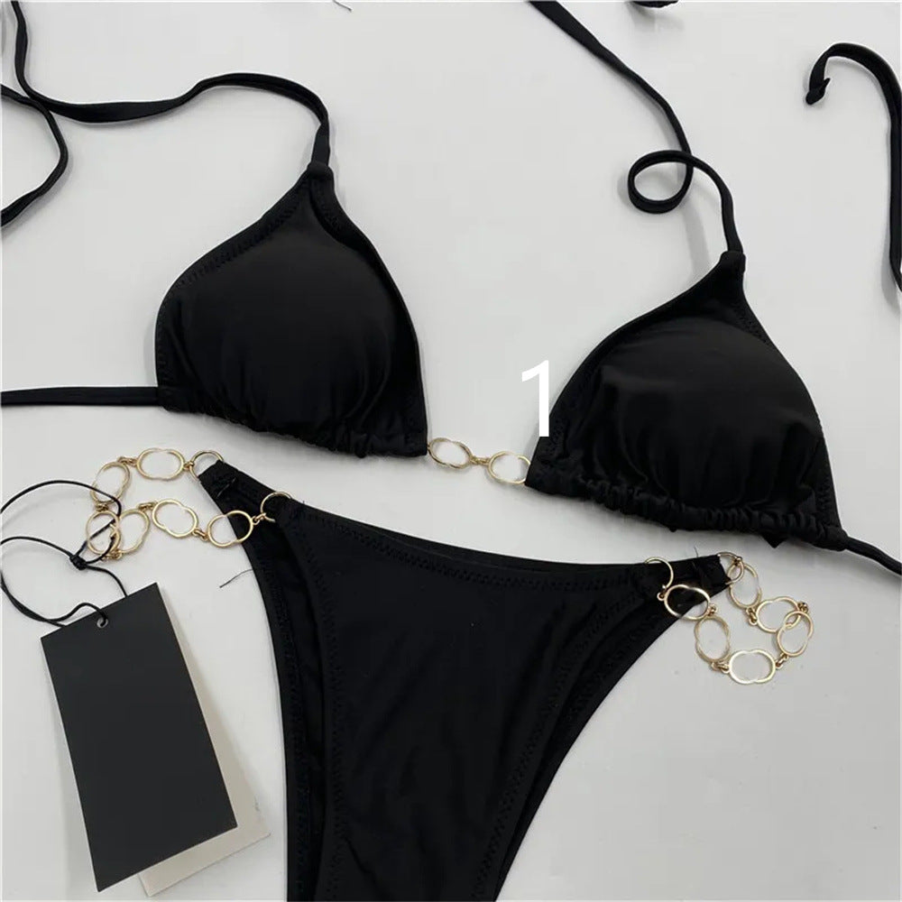 Summer Chain Bikini Set - Geometric Print with Gold Hardware
