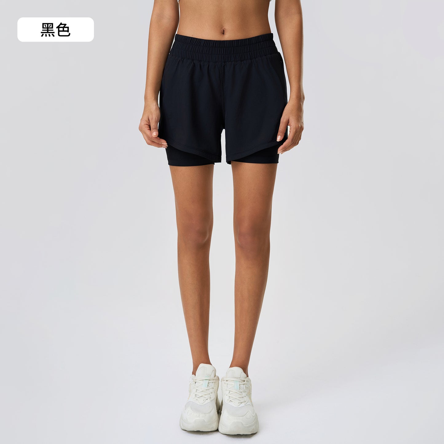 Lightweight Quick-Dry Double-Layer Active Shorts with Adjustable Drawstring Waist