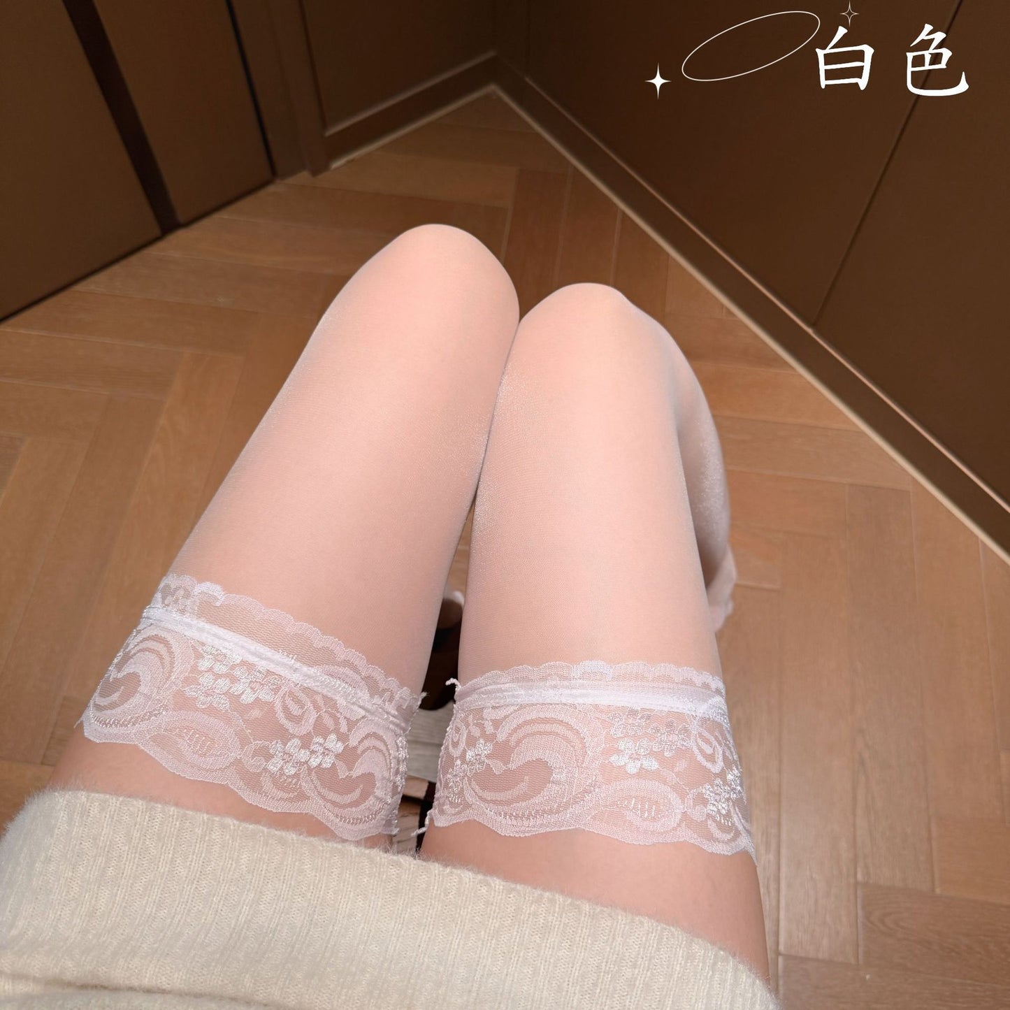 Sheer lace thigh-high stockings - seductive over-knee black silk socks