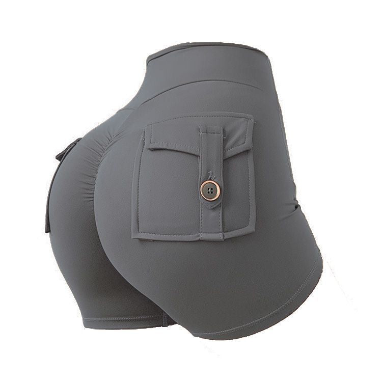 High Waist Elastic Cargo Shorts Butt Lift Yoga Fitness Shorts