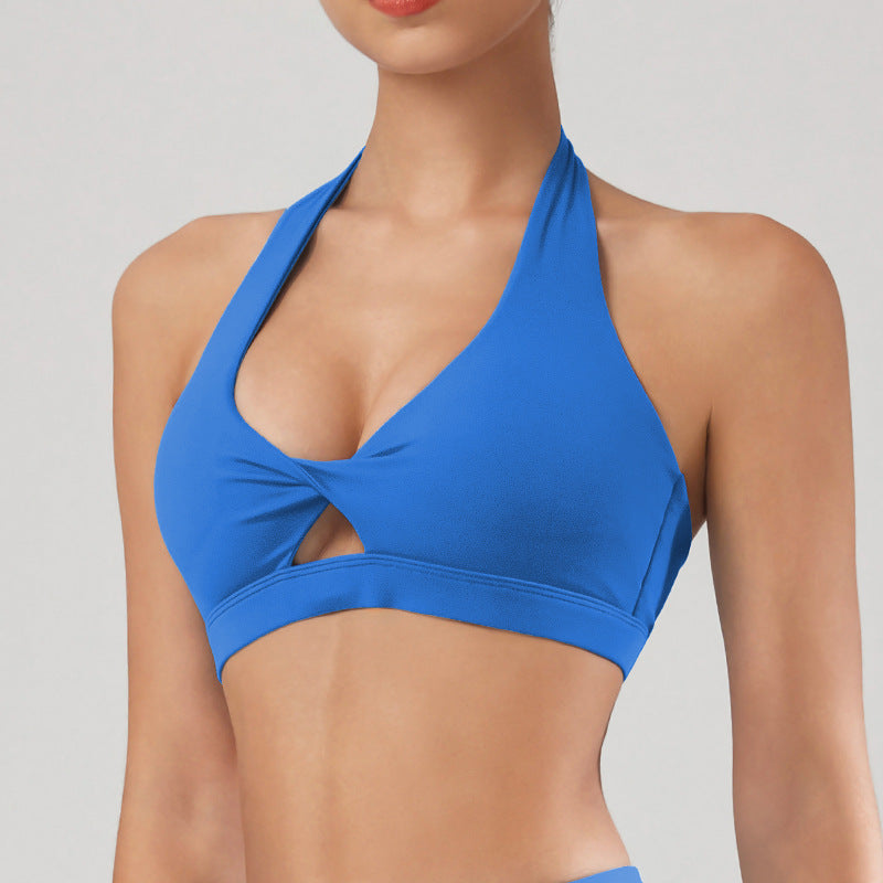 Neck-Halter Sports Bra Outdoor Fitness Top with Backless Design