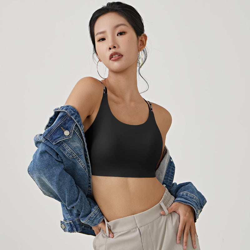 seamless sports bra back cross strap soft shoulder yoga activewear