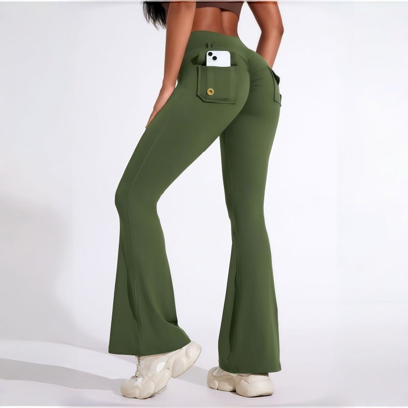 butt-lifting flared yoga leggings with cargo pockets