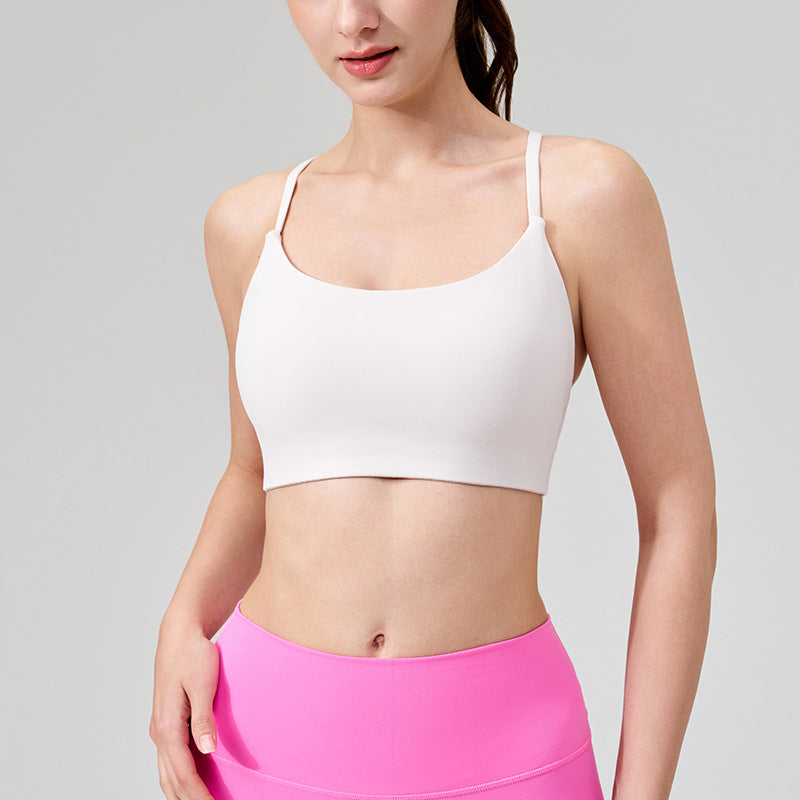 Fine-Shoulder Yoga Tank Top with Removable Chest Pads & U-Neck