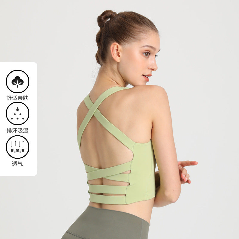Apple Green Double Face Lingerie Sports Bra with Cross Back Support