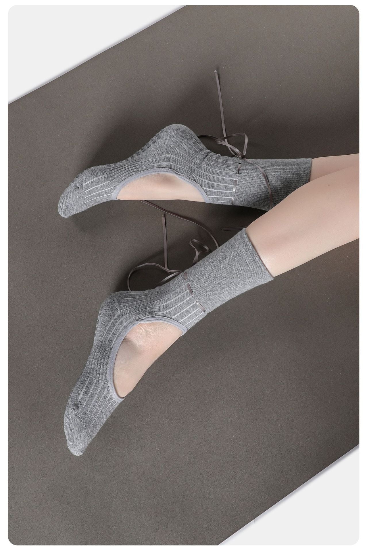 Anti-Slip Pilates Socks with Ribbon Ties - Mid Calf Grip Socks