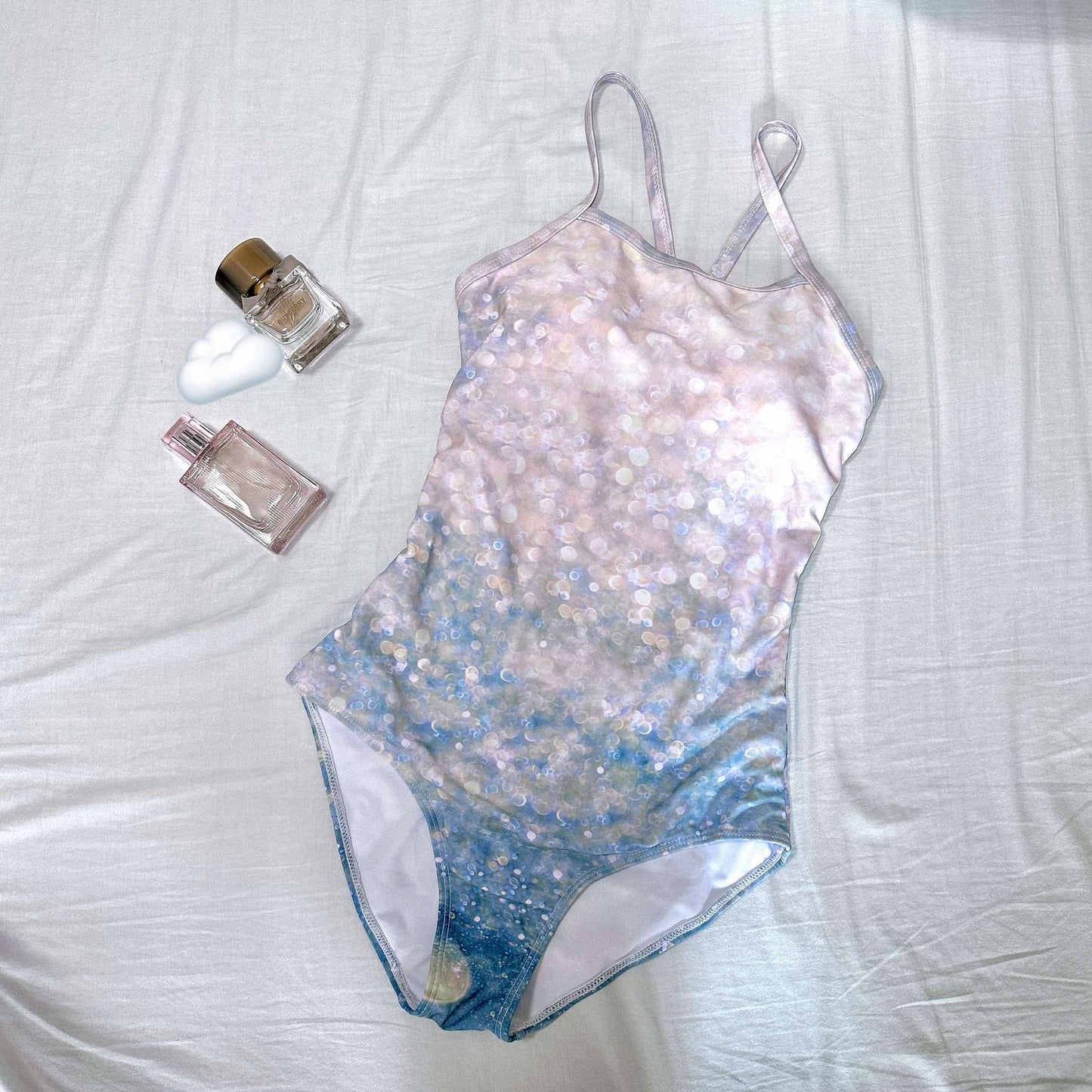 Summer Glitter Blue One Piece Swimsuit High-Sheen Shape-Lining Triathlon Style