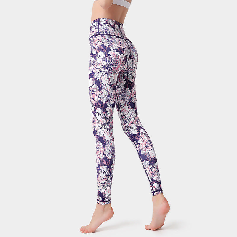 High Waisted Floral Yoga Leggings - Butt-Lifting Compression Pants for Workout