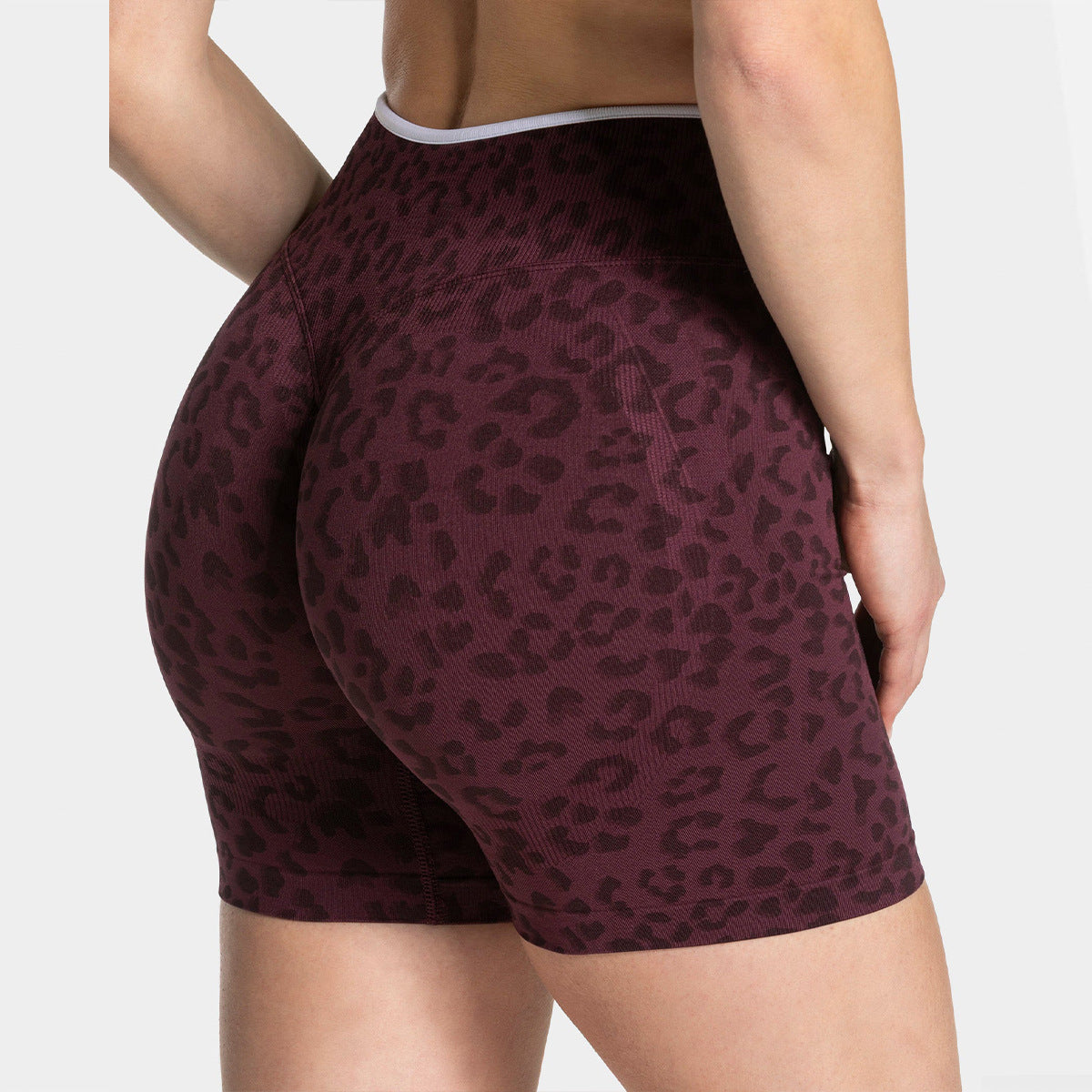 Leopard Print Nylon-Spandex High-Waist Peach Lift Yoga Shorts