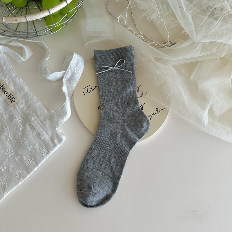 Women's Bow Mesh Mid Calf Socks Cute Japanese Style Summer Ankle Socks