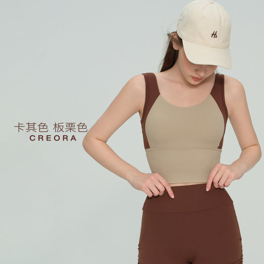 colour-block fixed-cup sports bra for running & yoga