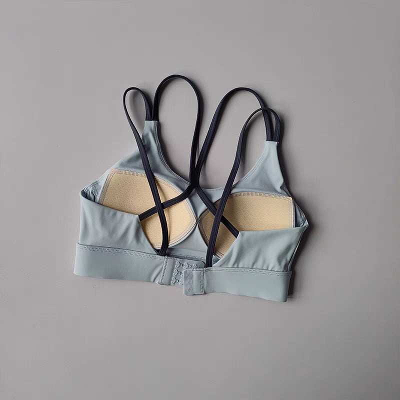 High-Support Cross-Back Sports Bra with Fixed Cups