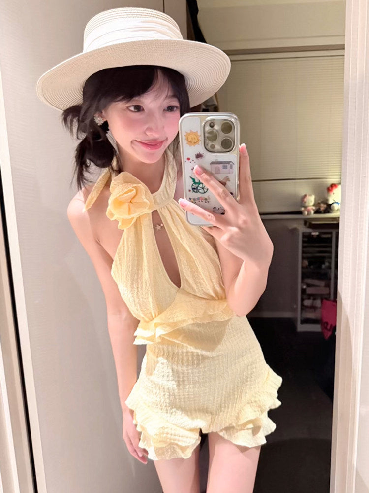 Pure Desire Lemon Yellow Ribbed One-Piece Swimsuit