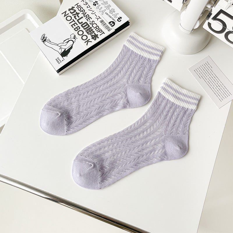 Women's Breathable Mesh Mid-Calf Socks Summer Thin Hollow Out