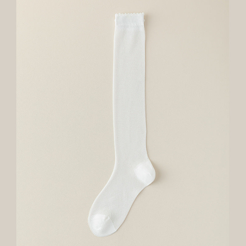 Sheer Knee High Socks with Lace Trim - Thin Summer Fashion Stockings
